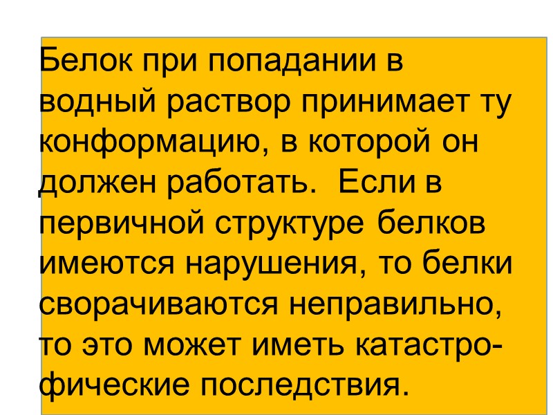 Белок при попадании в водный раствор принимает ту конформацию, в которой он должен работать.